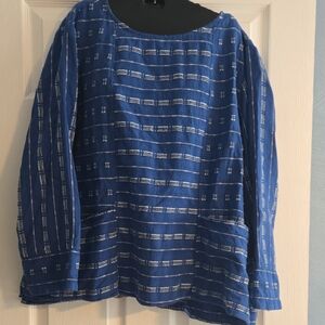 Habitat Deep Blue Embroidery Detail Top